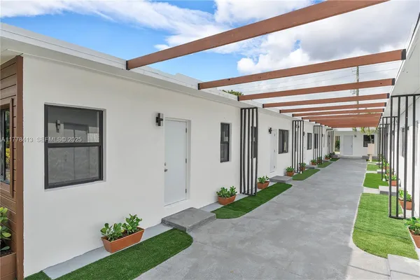a porch with seating space