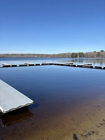 a view of a lake with a city