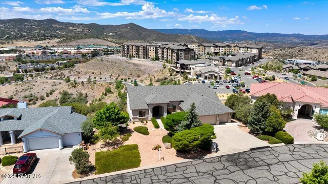 a view of a city with a mountain