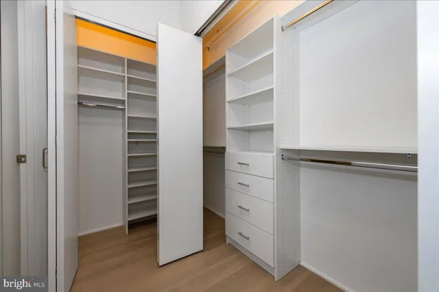 a view of walk in closet with empty racks