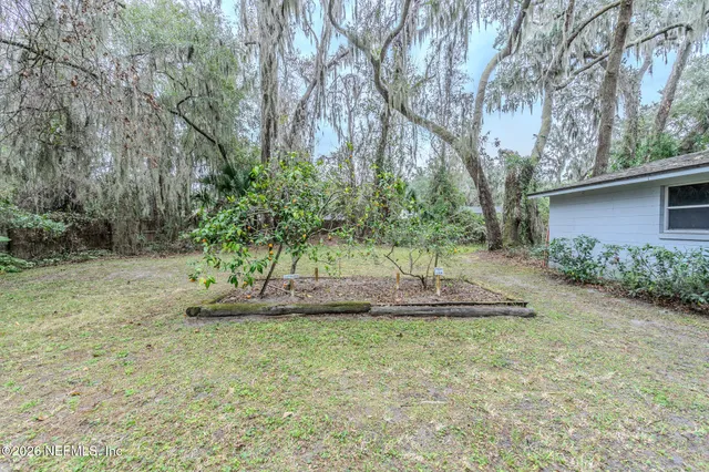 a backyard of a house with trees