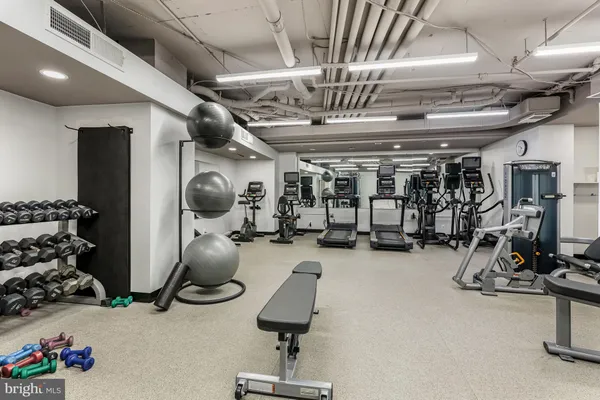 a view of a room with gym equipment