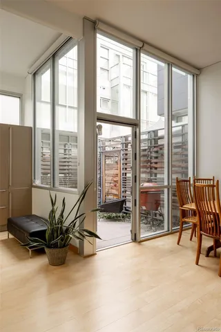 a living room with a bed