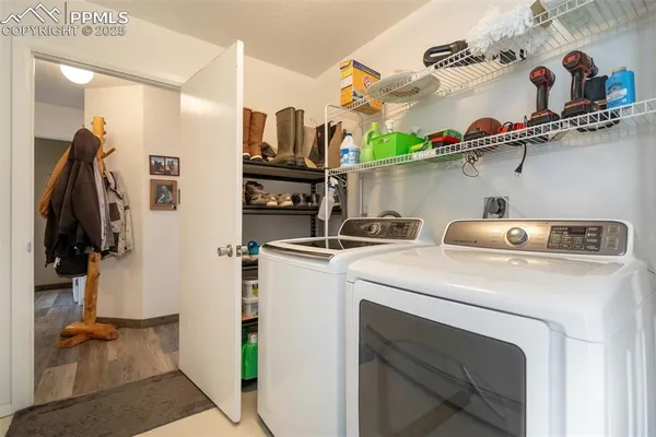 a utility room with dryer and washer