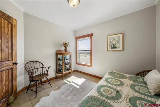 a bedroom with a bed window and a potted plant