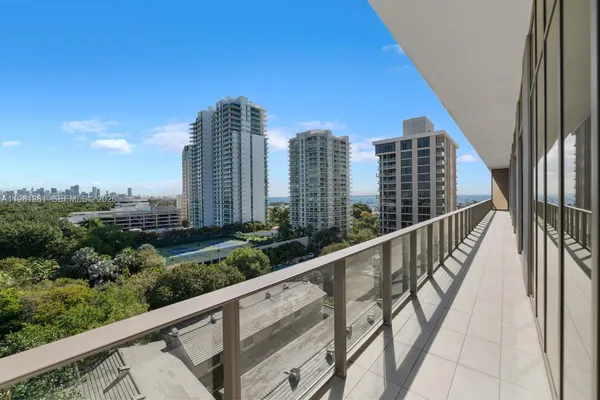 a view of a balcony with an outdoor space