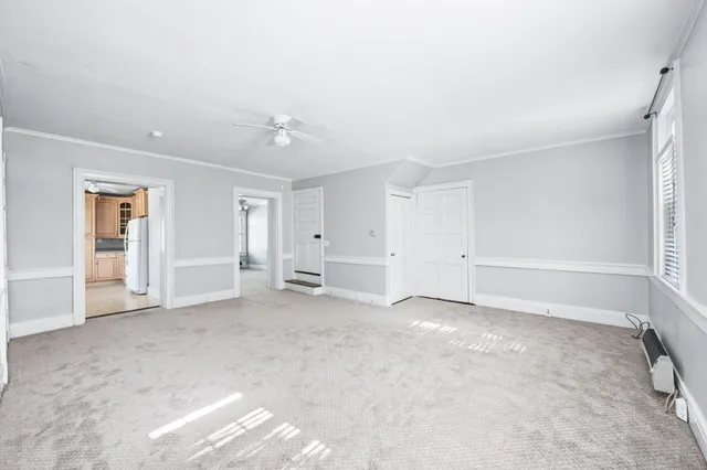 a view of cabinets and window