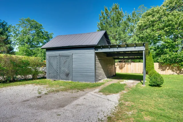 a view of a building with a patio