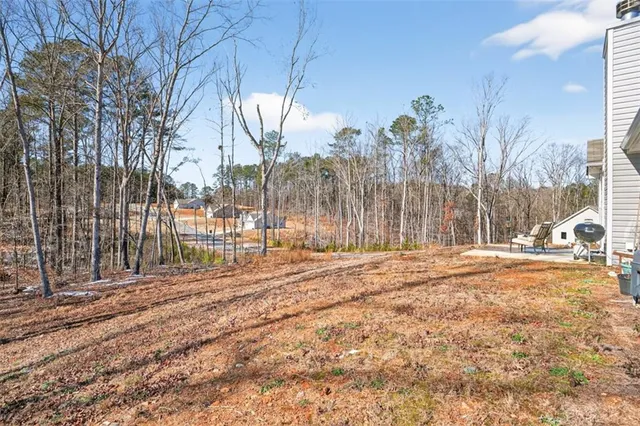a view of a yard with snow on the road