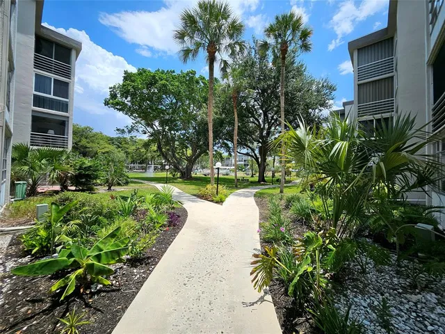 a view of a yard in front of a building