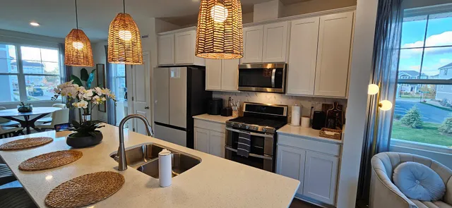 a kitchen with a sink a stove and a refrigerator
