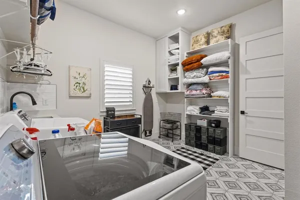 a walk in closet and window