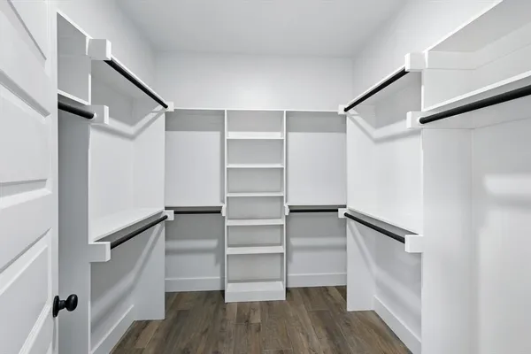 a view of walk in closet with empty racks
