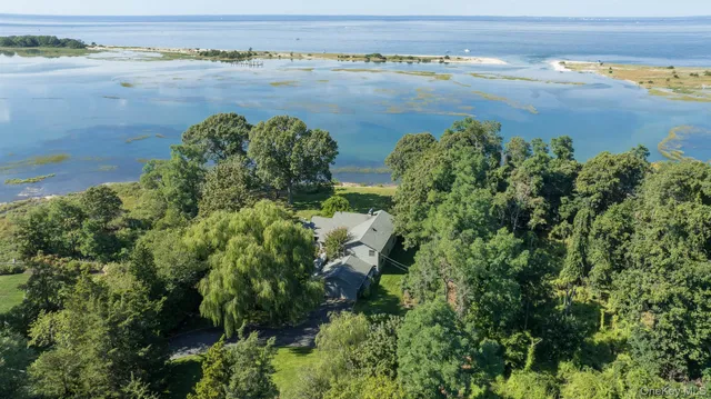 an aerial view of a houses with lake view