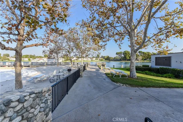 an outdoor space with lounge chair