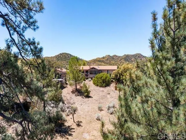 a view of a covered with trees in the background
