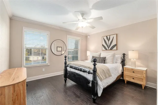 an aerial view of a house with big yard
