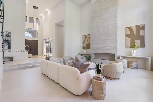 a view of an empty room with empty shelves