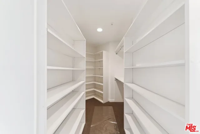 a view of walk in closet with empty racks