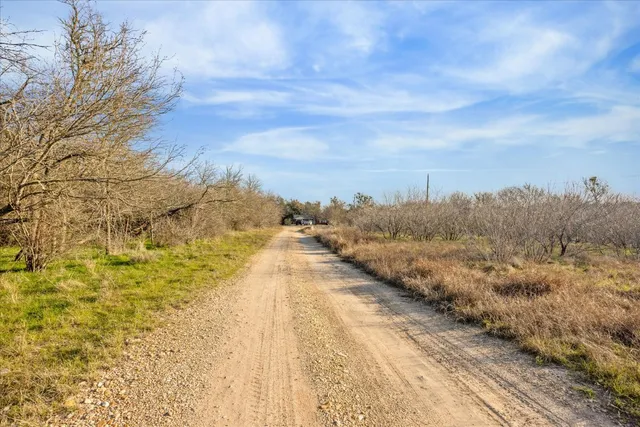 a view of a field with an trees