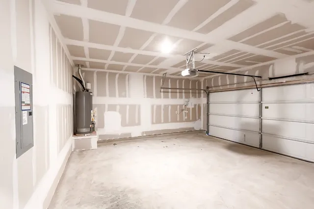 a view of an empty room with racks on the wall