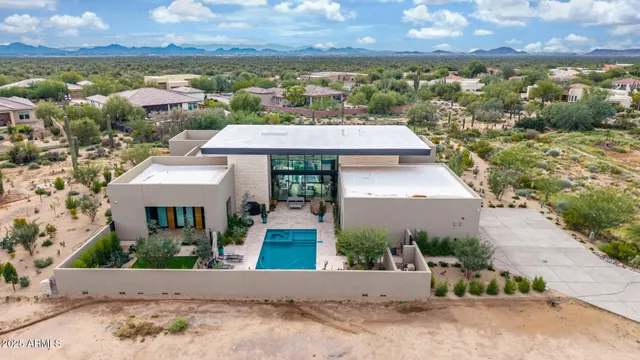 an aerial view of a house