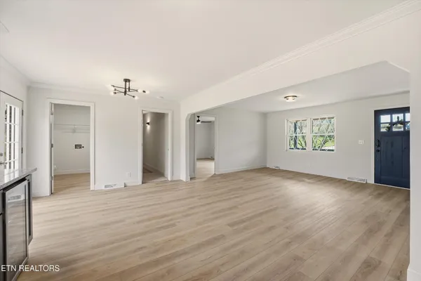 a view of a room with racks on the wall
