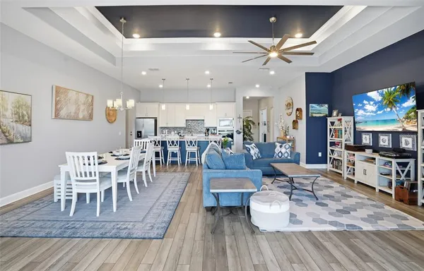 a view of a dining area with furniture