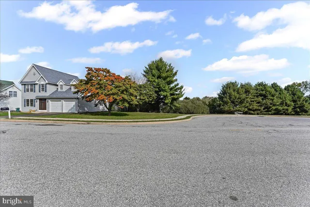 a view of big house with a big yard and large trees