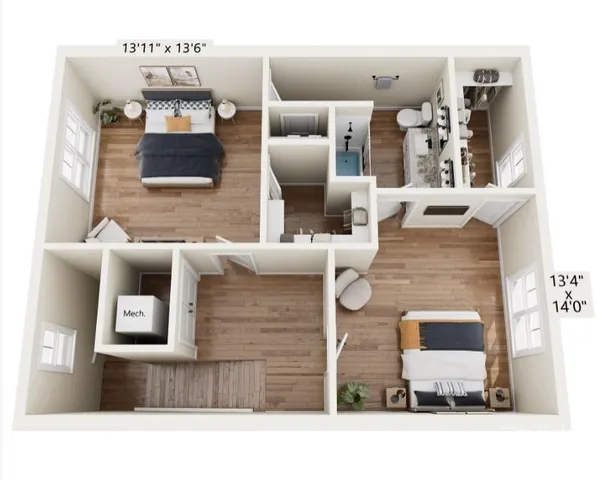 a living room with furniture and flat screen tv