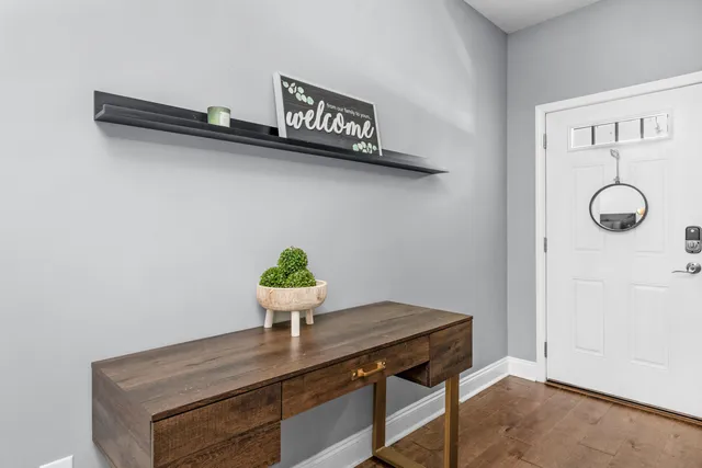 a view of table with a potted plant on it