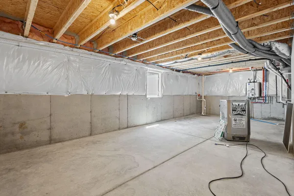 a view of a room with wooden walls