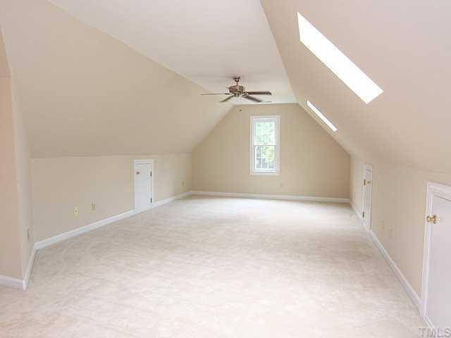 4303 Swarthmore Road Durham, NC 27707 - Photo 9 of 12 Upstairs features 3 secondary bedrooms, a loft and a HUGE bonus room with skylights, ceiling fan, and under eaves storage. Bonus Room