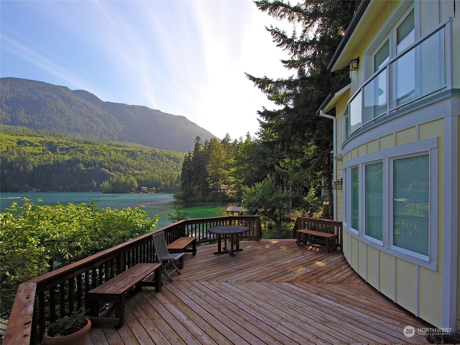 308 Lake Sutherland Road Port Angeles, WA 98363 - Photo 35 of 40 a view of balcony with mountain view and wooden floor