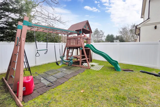 a view of a park with a slide