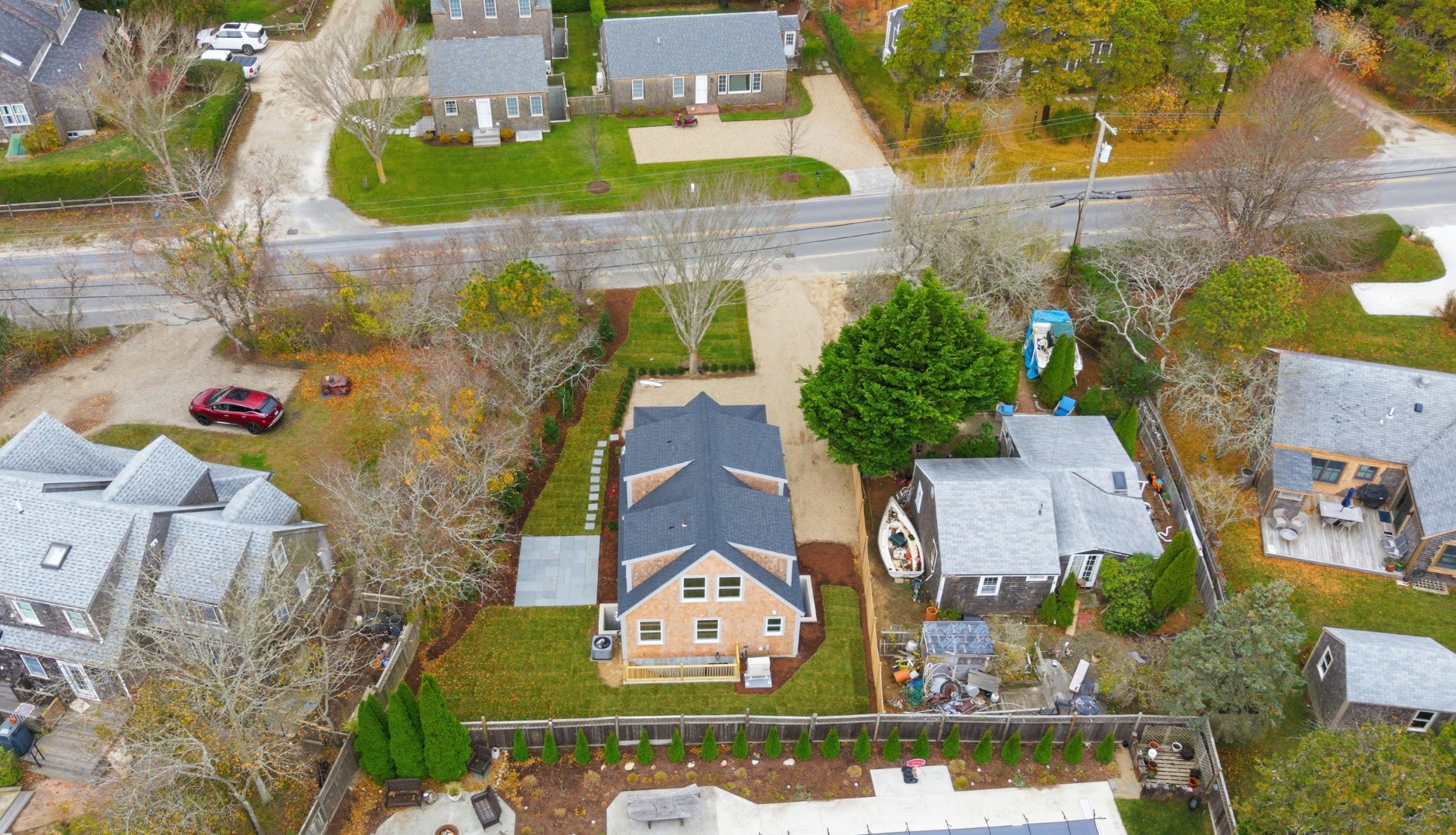 38 Hooper Farm Road Nantucket, MA 02554 - Photo 6 of 19 an aerial view of a house with a swimming pool