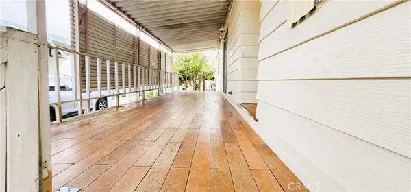 a view of a porch with a door