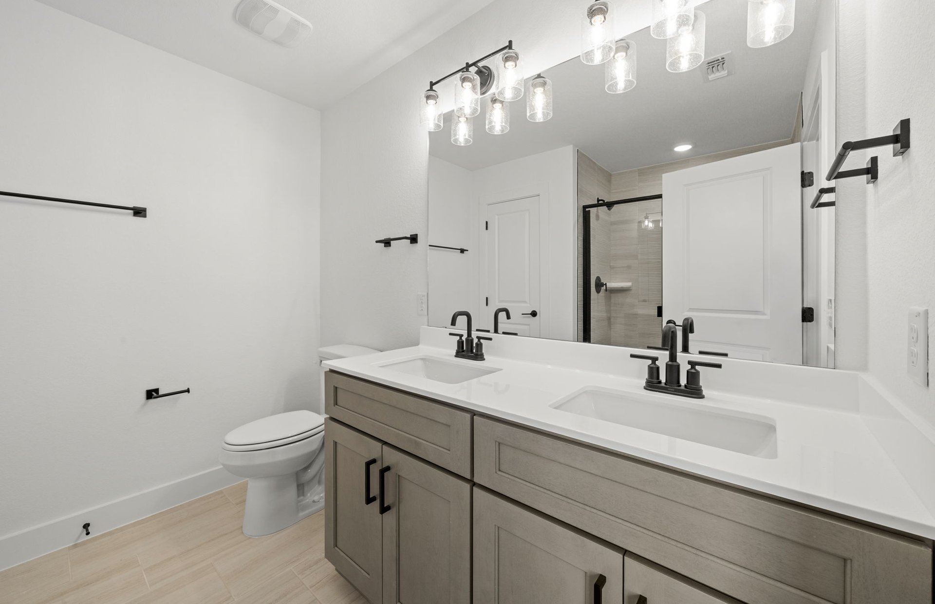 560 Tailwind Drive Kyle, TX 78640 - Photo 30 of 37 a bathroom with a sink a toilet a mirror and shower