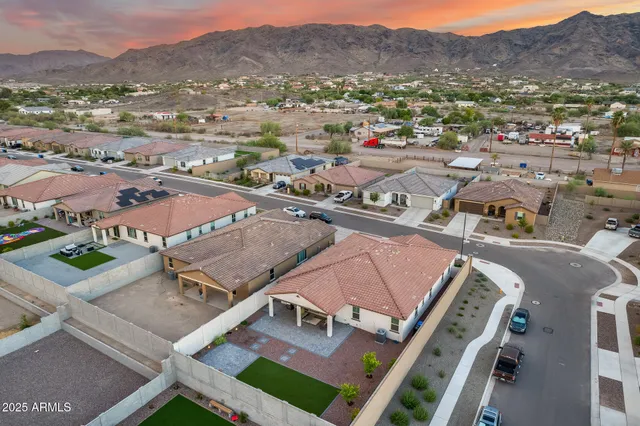 a view of a city with a mountain