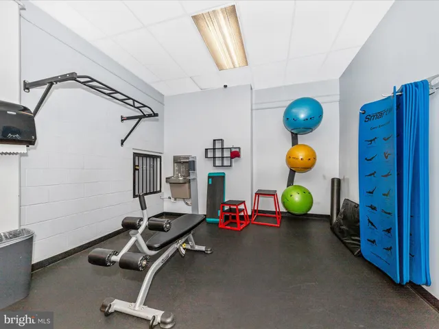 a view of a room with gym equipment
