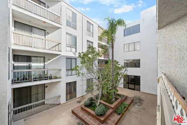 a view of a building with a potted plant