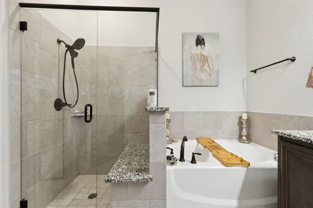 a bathroom with a bath tub