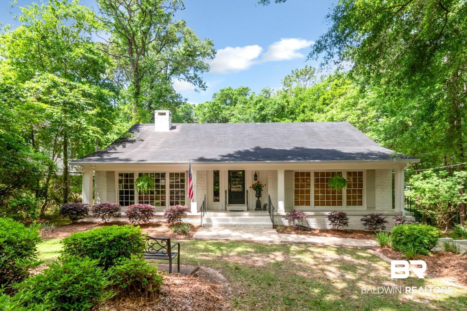 117 Ridgelawn Drive West Mobile, AL 36608 - Photo 1 of 31 View of front of house featuring a chimney, brick siding, and a porch
