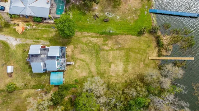 a view of a lake in middle of the town