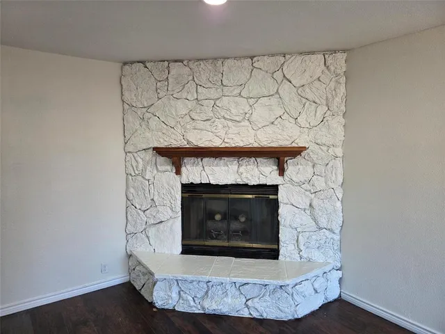a room with a fireplace