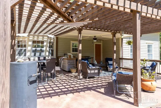 a living room with furniture and a window