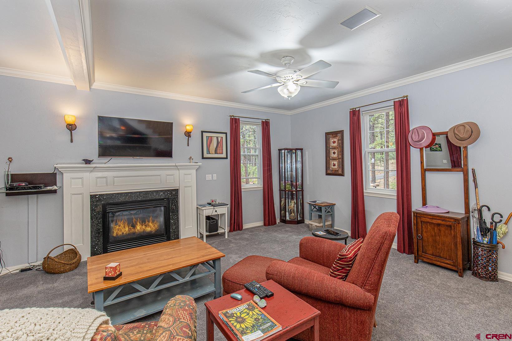 383 The Eagle Pass Durango, CO 81301 - Photo 5 of 37 a living room with furniture a flat screen tv and a fireplace