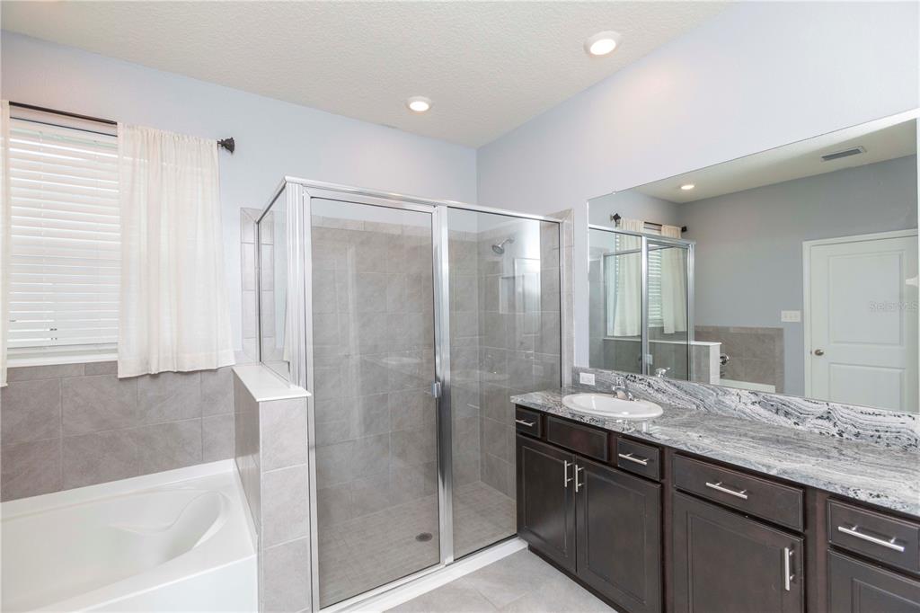 13483 Golden Lime Ave Spring Hill Spring Hill, FL 34609 - Photo 43 of 92 a bathroom with a granite countertop sink mirror bathtub and shower