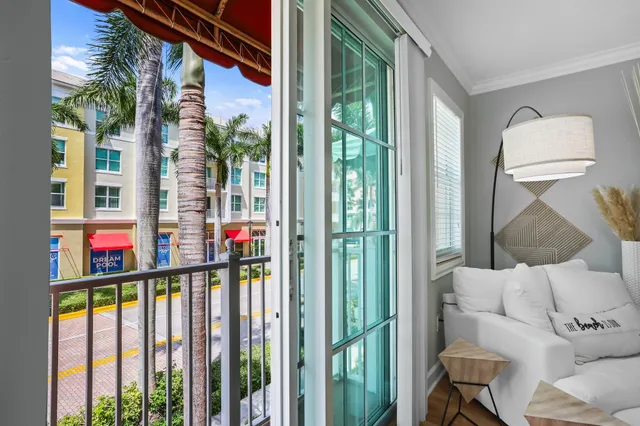 a view of a balcony with city view