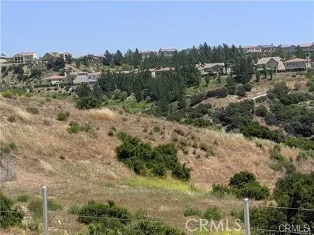 a view of a field with trees in the background